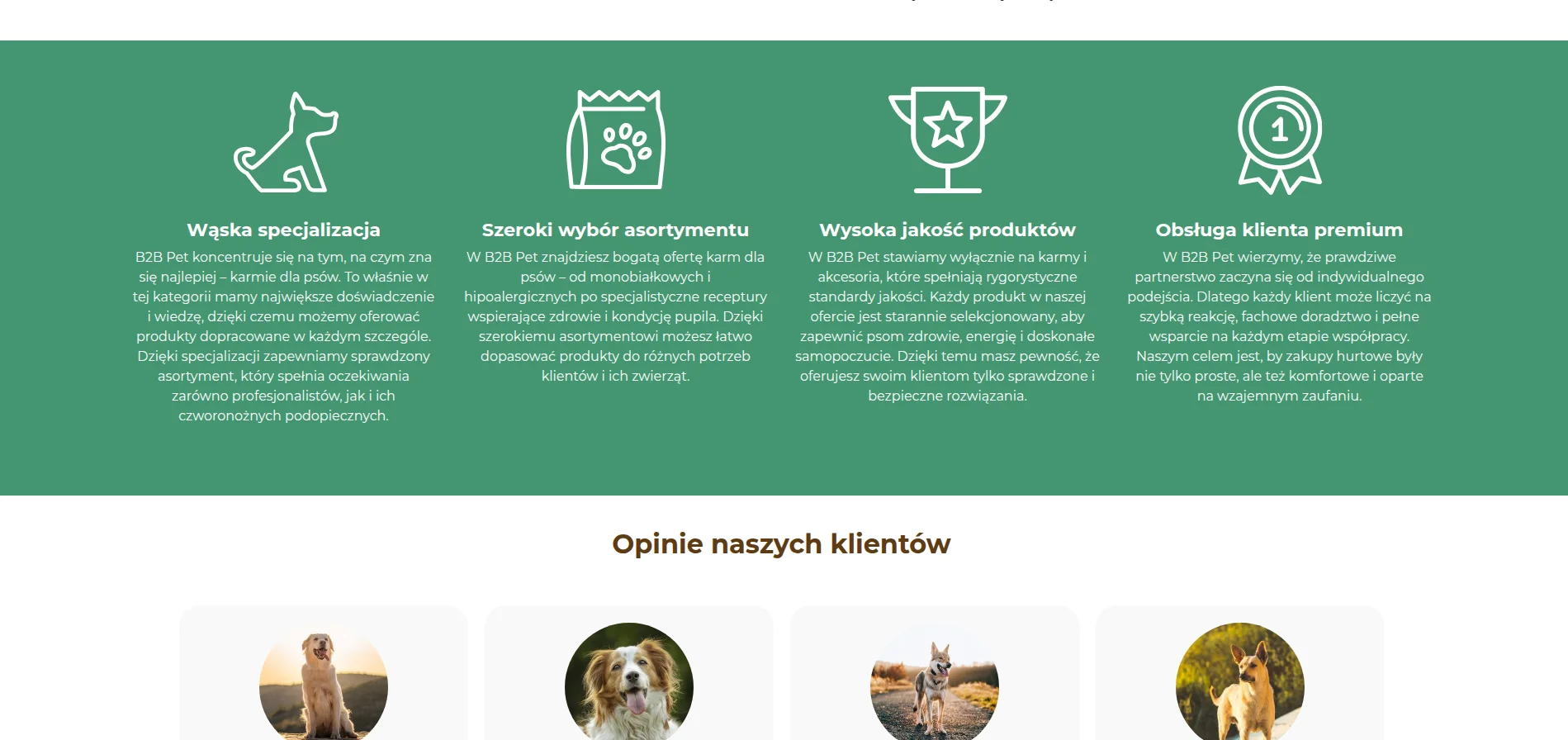 Screen: sekcja feadureds w sklepie internetowym b2bpet.pl