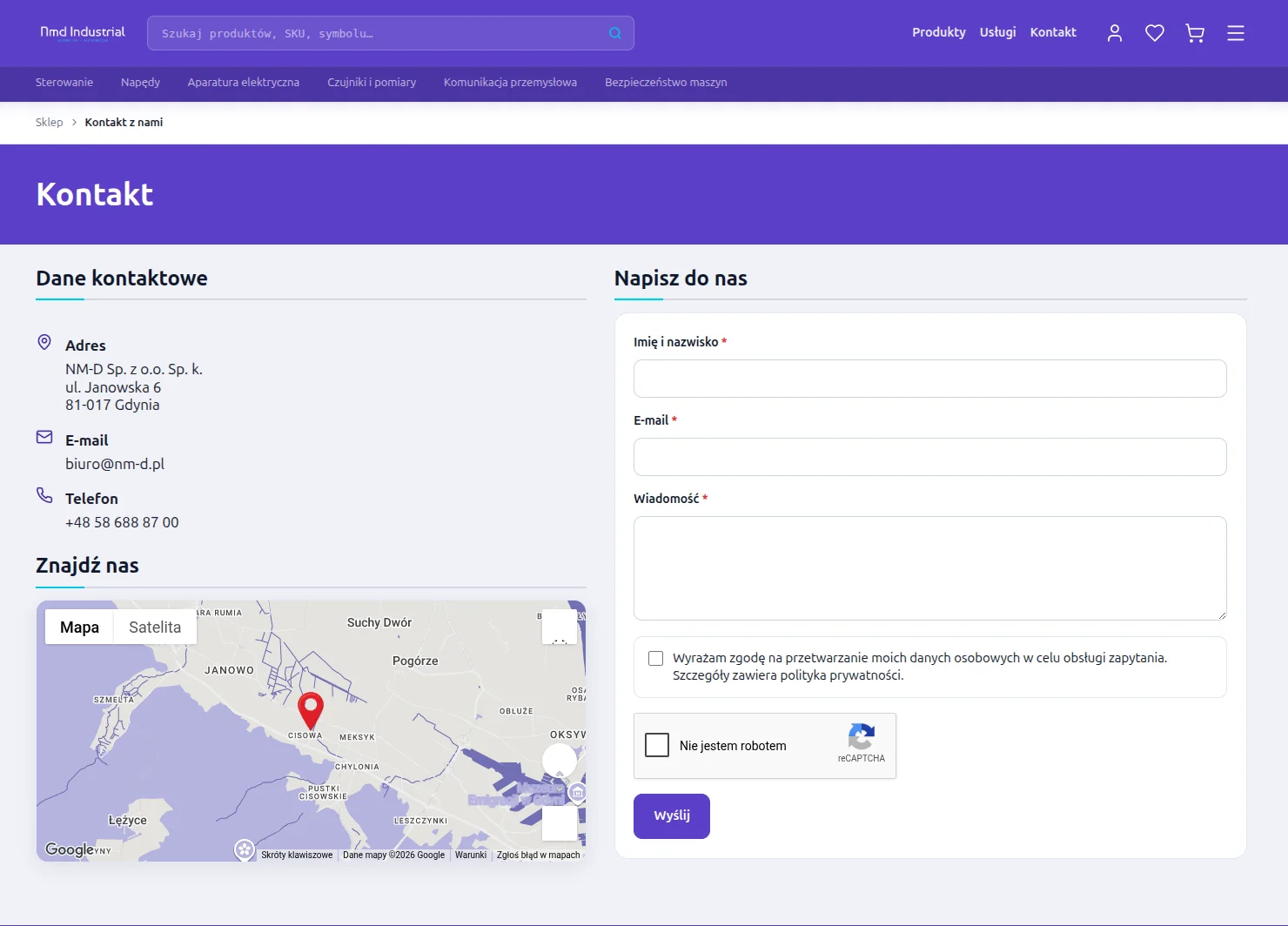 Screen: strona kontaktowa stworzona za pomocą modułu:  DC Contact Page