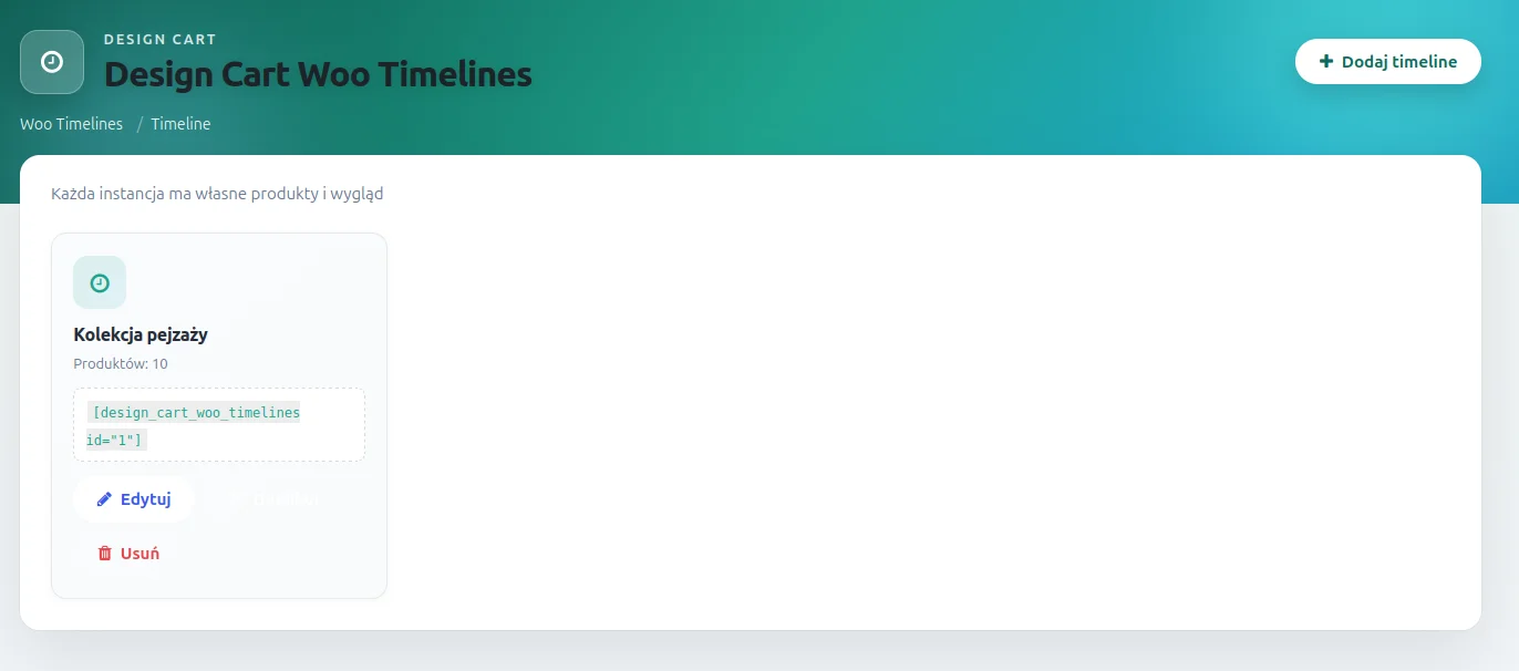 Screen: lista osi czasu