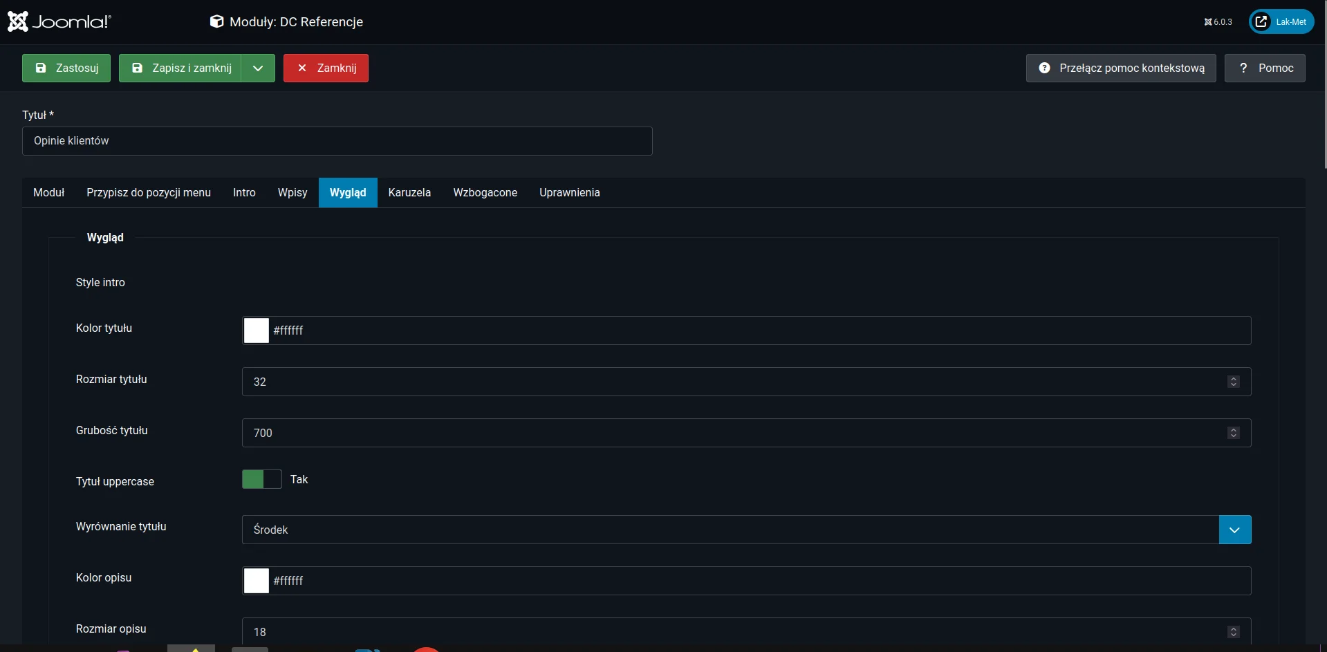Screen: konfiguracja modułu zakładka "Wygląd"