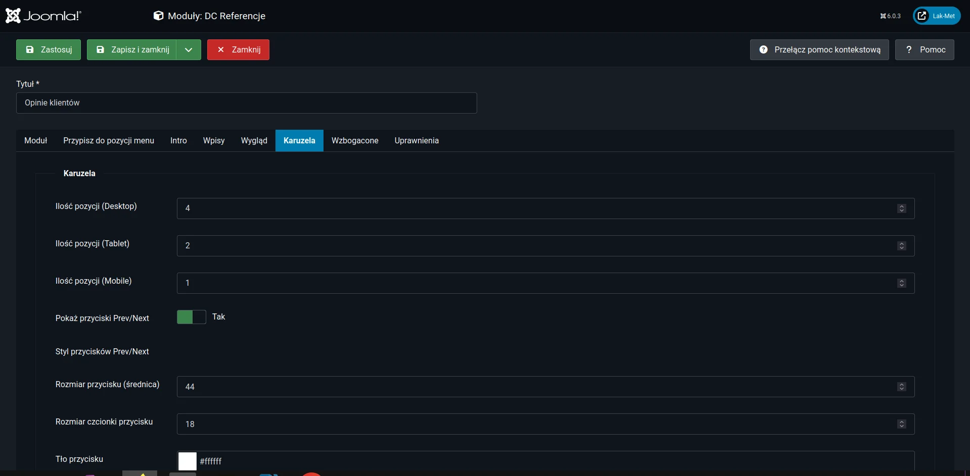 Screen: konfiguracja modułu zakładka "Karuzela"