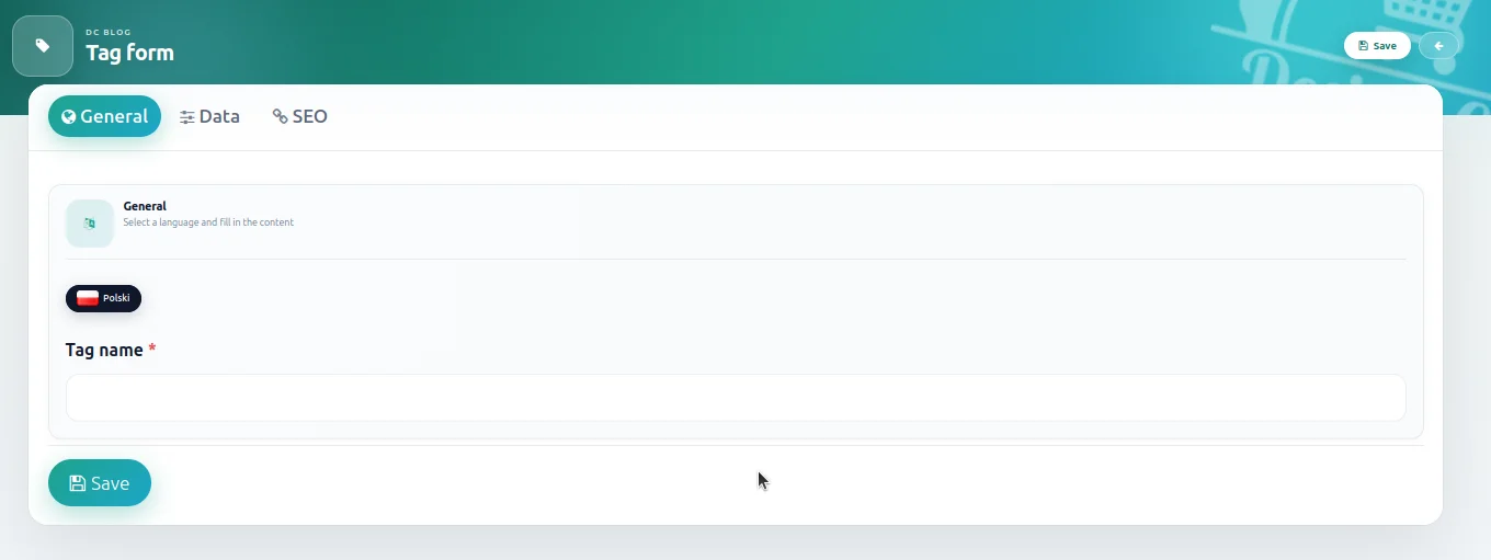 Screen: formularz dodawania tagów