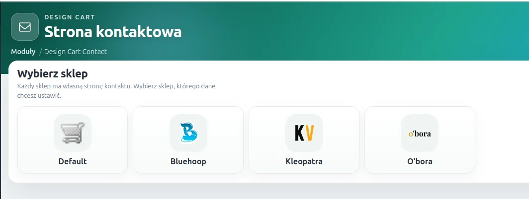 Screen: kokpit modułu - wybór sklepu z multistore
