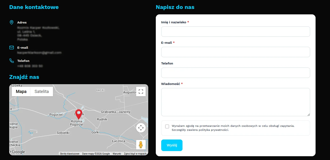Screen: DC Contact na jednym z stworzonych przez nas sklepów internetowych 