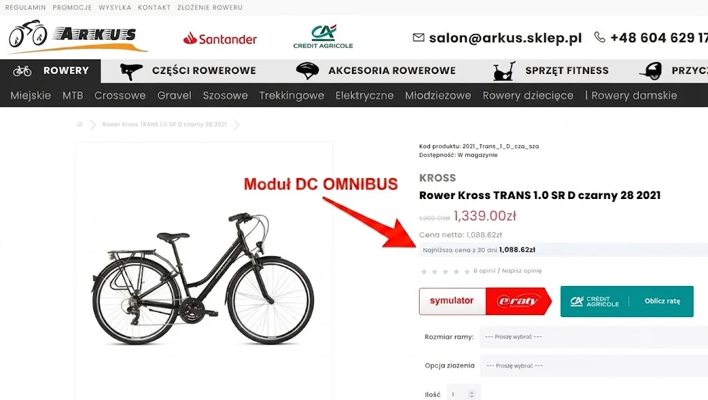 Screen: podgląd karty produktowej z działającym modułem OMNIBUS