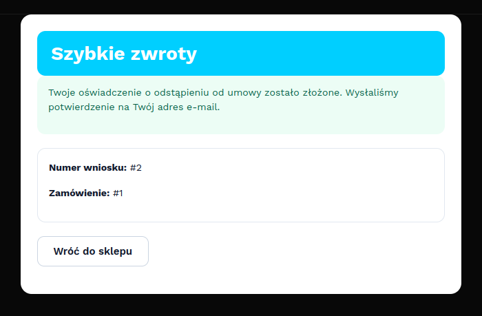 Widok potwierdzenia przyjęcia zwrotu
