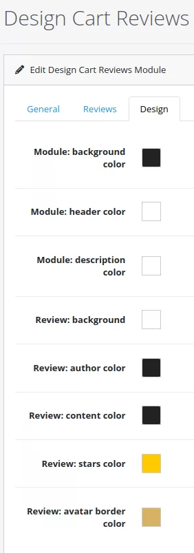 Zakładka modułu "Design"