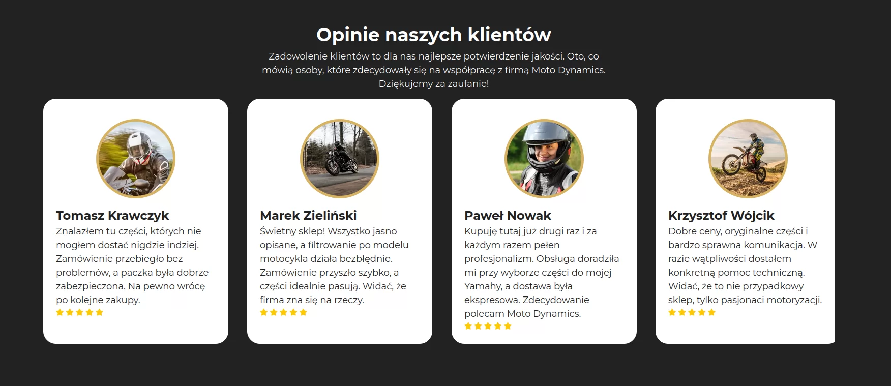 DC Reviews w wersji ciemnej – kontrastowe tło i złote akcenty nadają sekcji bardziej ekskluzywny, nowoczesny charakter.