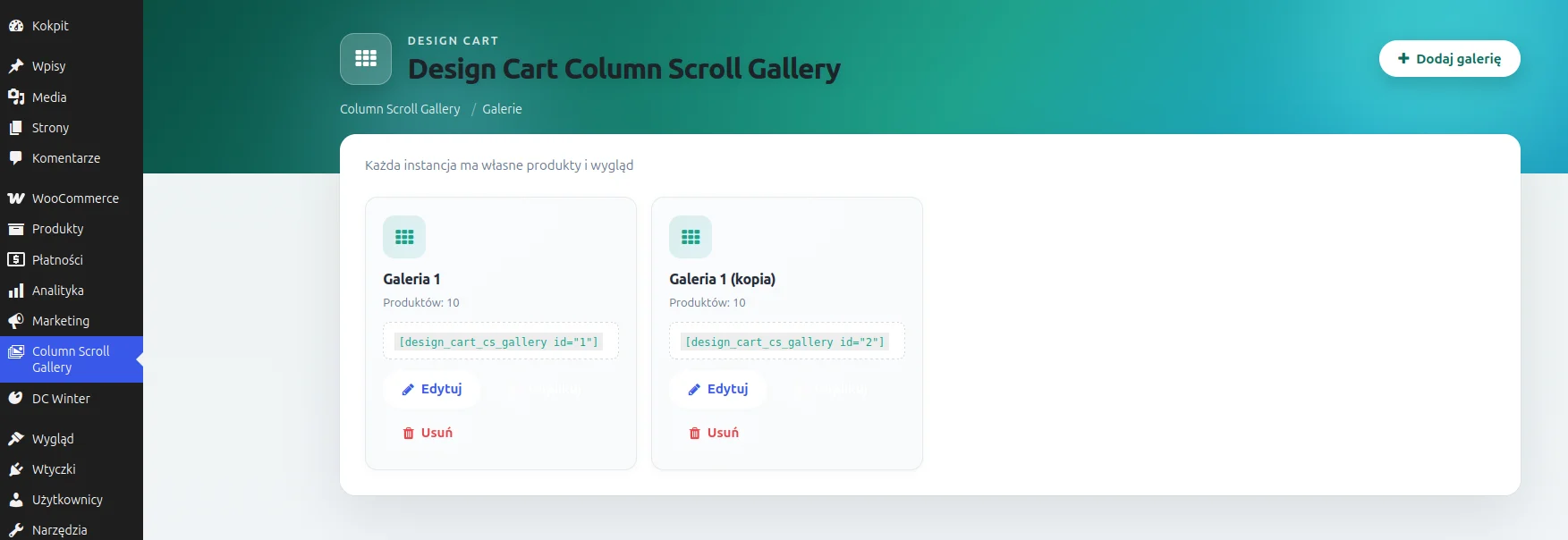 Screen: lista galerii