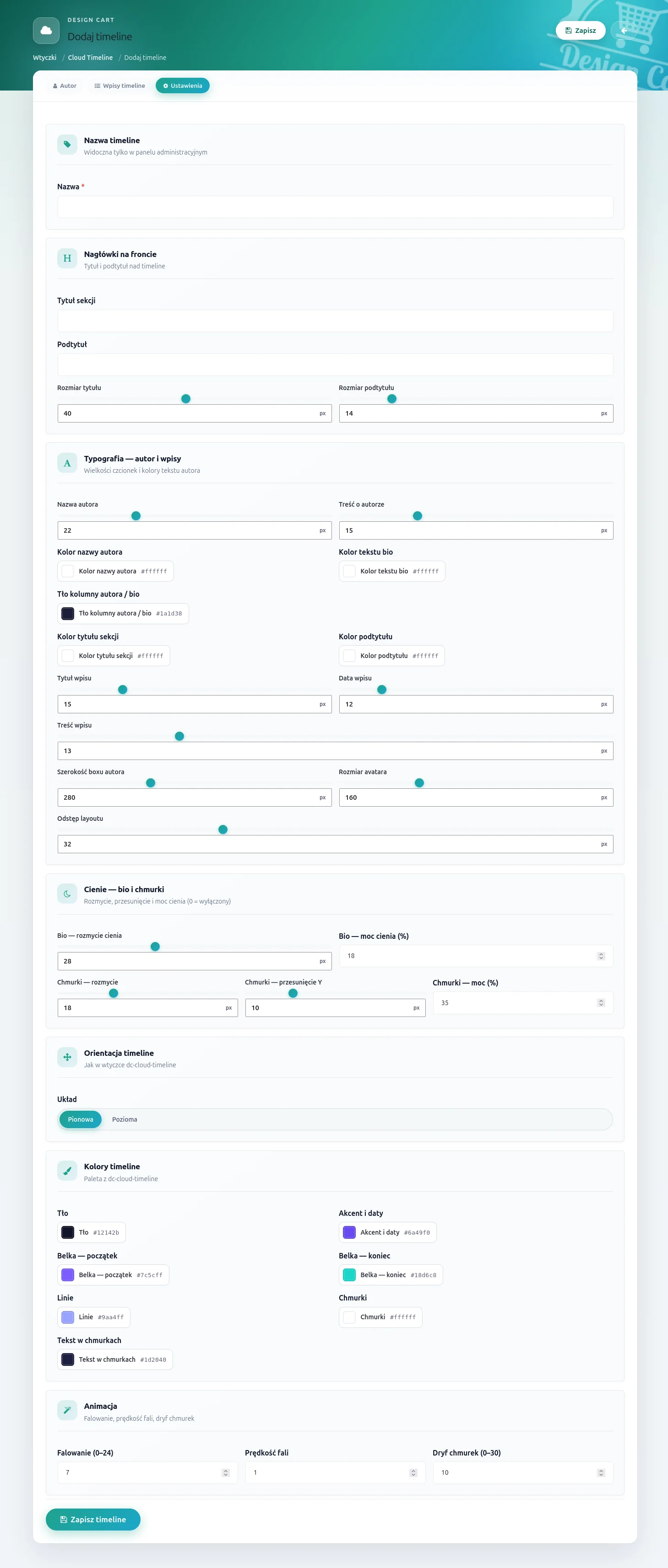 Screen: ustawienia modułu