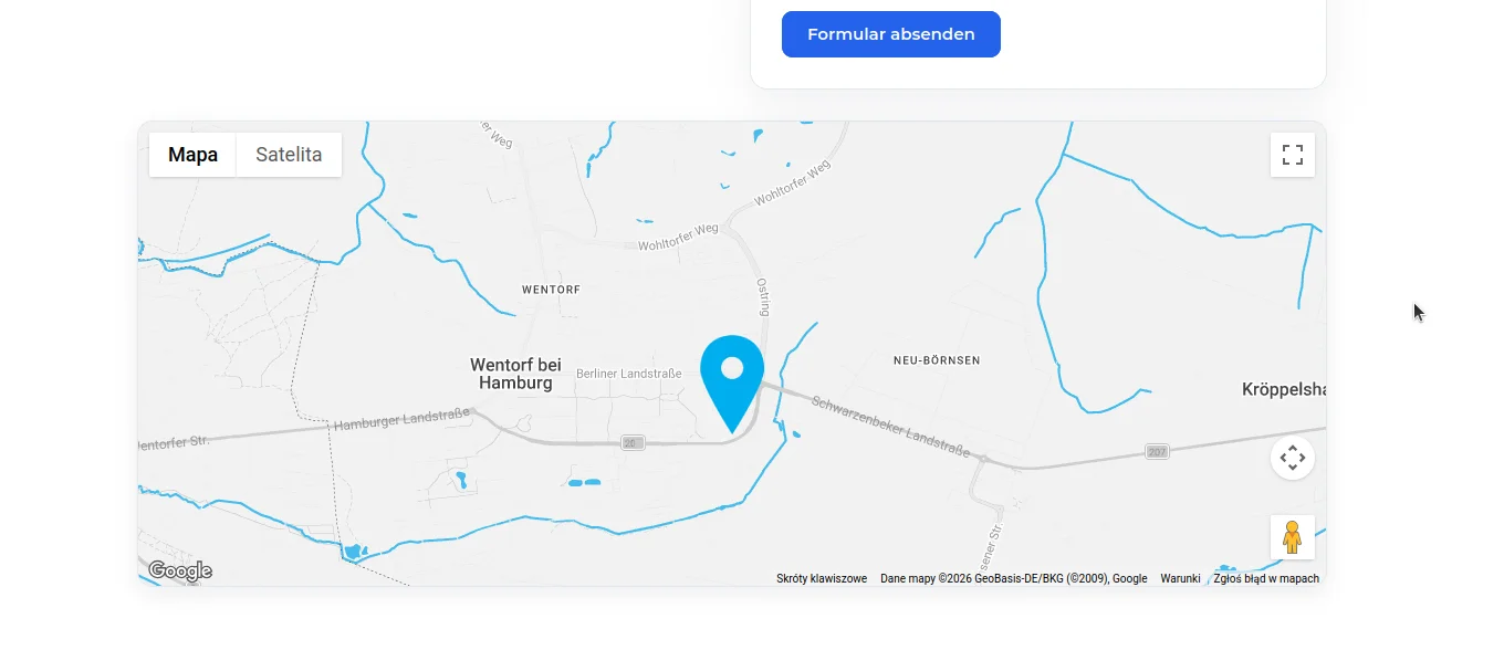Screen prezentujący działanie pluginu na stronie kontaktowej