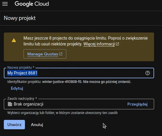 Screen: formularz dodawania nowego projektu