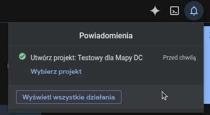 Screen: komunikat potwierdzajacy utworzenie nowego projektu
