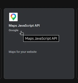 screen: kafelek z usługą "Maps JavaScript API"