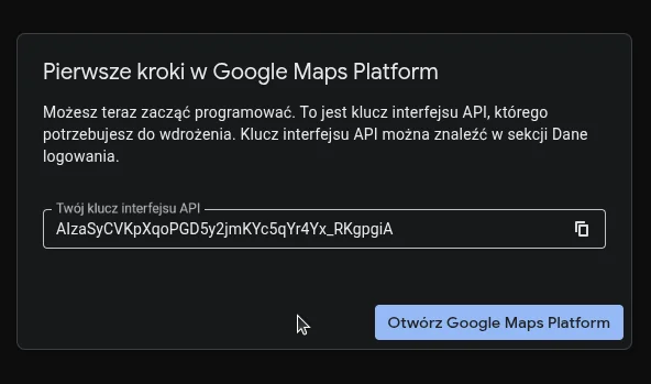 screen: okno z uzyskanym kluczem