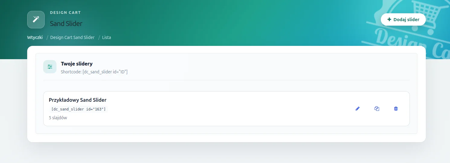 Screen: lista sliderów