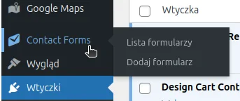 Screen: widok pozycji "Contact forms" w lewym menu Wordpress