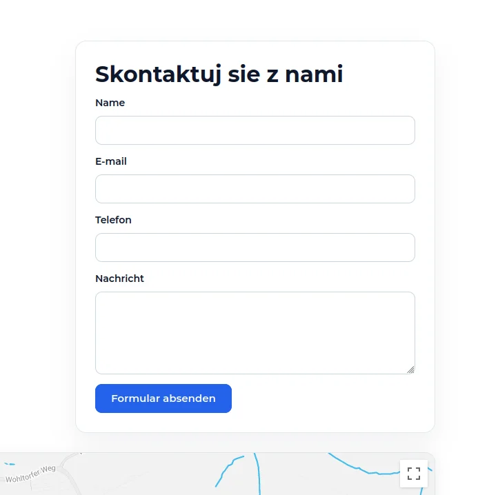 Screen: formularz kontaktowy utworzony w Design Cart Contact Form na stronie Robopics