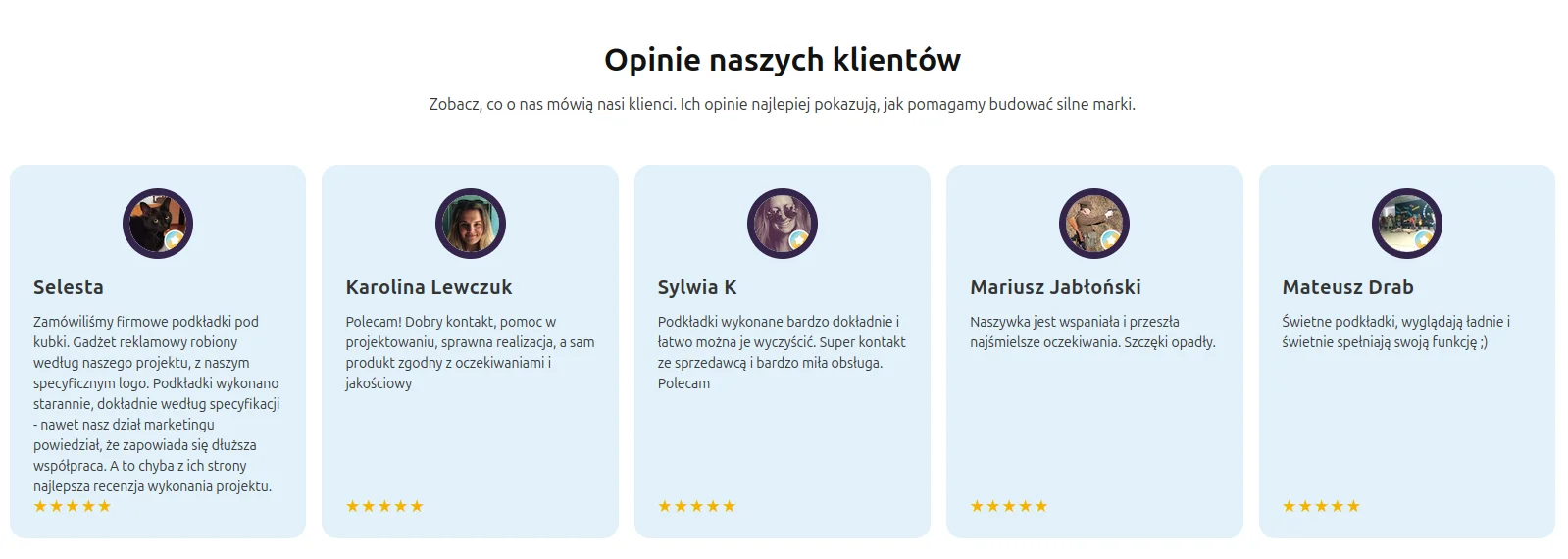 Prezentacja opinii klientów