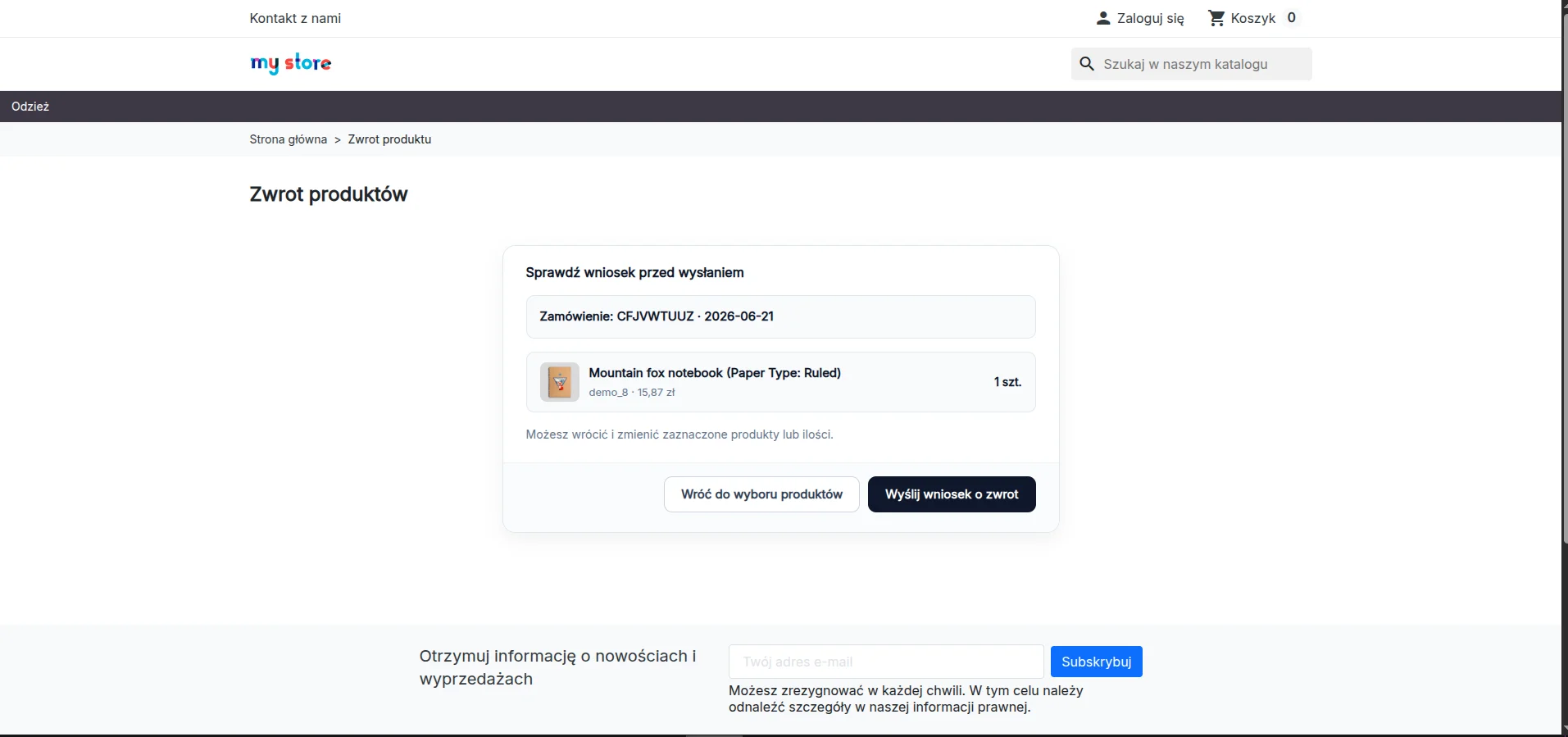 Screen z naszego modułu DC One Click Return: podsumowanie zwrotu